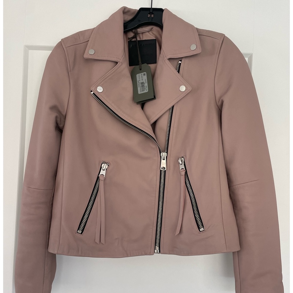 Women’s All Saints, DalbyBiker  leather jacket, moonlight pink size 6